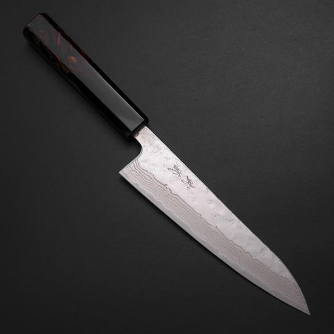 Gyuto 440C Nashiji Mirror Damascus Fire Urushi Handle 180mm-[Musashi]-[Japanese-Kitchen-Knives]