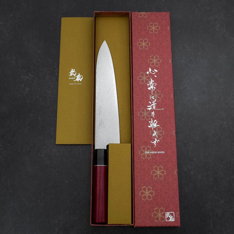 Gyuto AUS-10 Damascus Red Cherry Handle 210mm-[Musashi]-[Japanese-Kitchen-Knives]