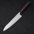 Gyuto AUS-10 Mirror Tsuchime Damascus Purple Urushi Handle 210mm-[Musashi]-[Japanese-Kitchen-Knives]