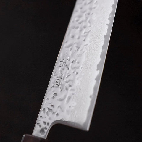 Gyuto AUS-10 Mirror Tsuchime Damascus Purple Urushi Handle 210mm-[Musashi]-[Japanese-Kitchen-Knives]