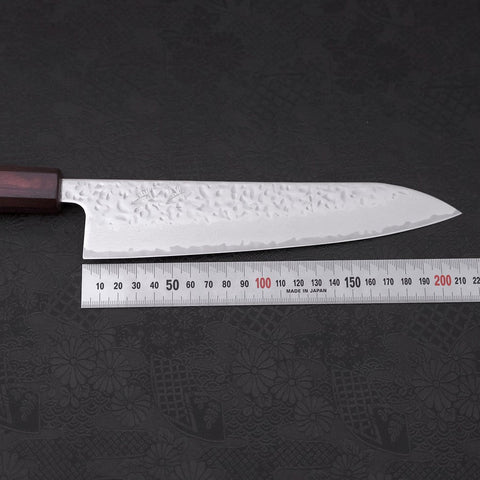 Gyuto AUS-10 Mirror Tsuchime Damascus Purple Urushi Handle 210mm-[Musashi]-[Japanese-Kitchen-Knives]
