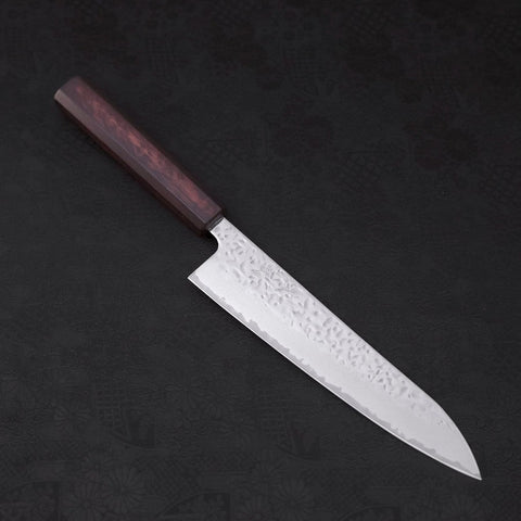 Gyuto AUS-10 Mirror Tsuchime Damascus Purple Urushi Handle 210mm-[Musashi]-[Japanese-Kitchen-Knives]