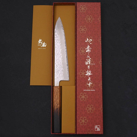 Gyuto AUS-10 Espejo Tsuchime Damasco Mango Yaki Urushi 210mm