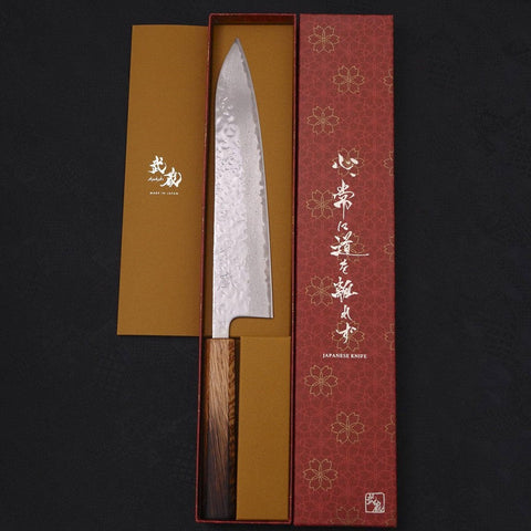 Gyuto AUS-10 Mirror Tsuchime Damascus Yaki-Urushi Handle 240mm-[Musashi]-[Japanese-Kitchen-Knives]