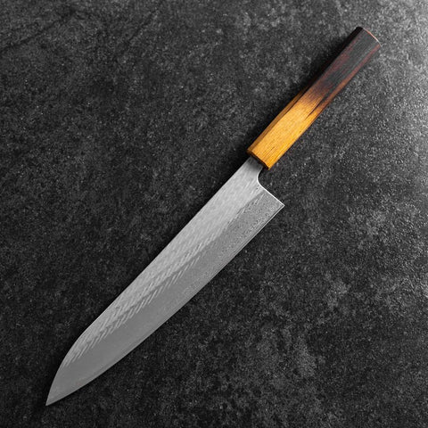 Gyuto AUS-10 Nawame Damascus Yaki Urushi Handle 240mm (9.4”)-[Musashi]-[Japanese-Kitchen-Knives]