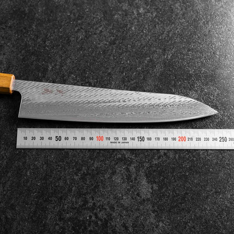 Gyuto AUS-10 Nawame Damascus Yaki Urushi Handle 240mm (9.4”)-[Musashi]-[Japanese-Kitchen-Knives]