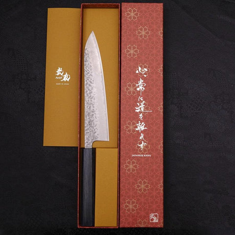 Gyuto AUS-10 Tsuchime Damascus Dark-Blue Urushi Handle 210mm