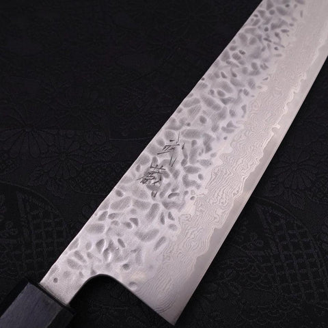 Gyuto AUS-10 Tsuchime Damascus Dark-Blue Urushi Handle 240mm-[Musashi]-[Japanese-Kitchen-Knives]