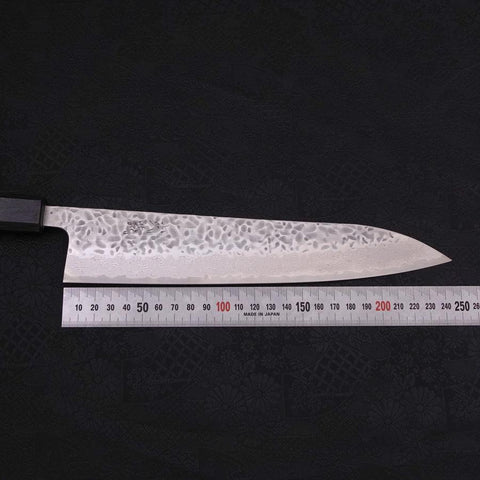 Gyuto AUS-10 Tsuchime Damascus Dark-Blue Urushi Handle 240mm-[Musashi]-[Japanese-Kitchen-Knives]