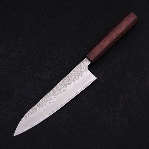 Gyuto AUS-10 Tsuchime Damascus Purple Urushi Handle 180mm-[Musashi]-[Japanese-Kitchen-Knives]