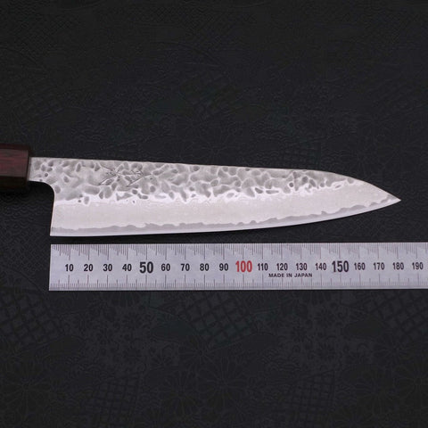 Gyuto AUS-10 Tsuchime Damascus Purple Urushi Handle 180mm-[Musashi]-[Japanese-Kitchen-Knives]