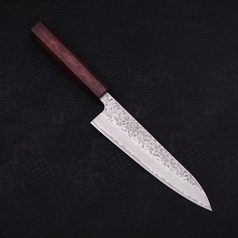Gyuto AUS-10 Tsuchime Damascus Purple Urushi Handle 180mm-[Musashi]-[Japanese-Kitchen-Knives]