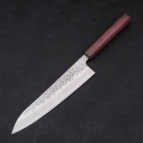 Gyuto AUS-10 Tsuchime Damascus Purple Urushi Handle 210mm-[Musashi]-[Japanese-Kitchen-Knives]