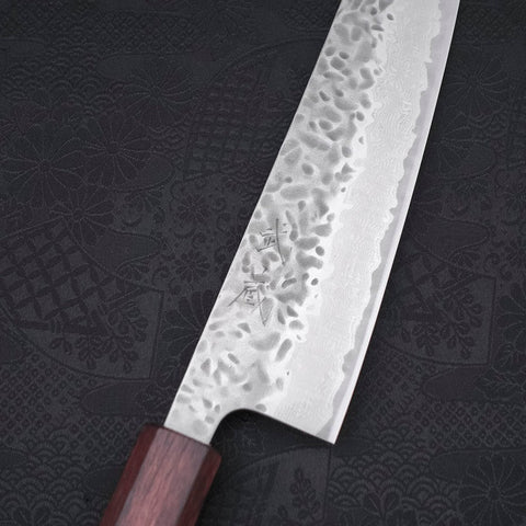 Gyuto AUS-10 Tsuchime Damascus Purple Urushi Handle 210mm-[Musashi]-[Japanese-Kitchen-Knives]