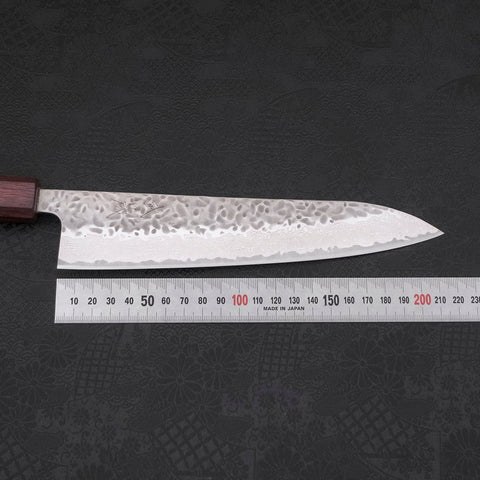 Gyuto AUS-10 Tsuchime Damascus Purple Urushi Handle 210mm-[Musashi]-[Japanese-Kitchen-Knives]