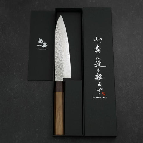 Gyuto AUS-10 Tsuchime Damascus Shitan Walnut Handle 180mm (7”)