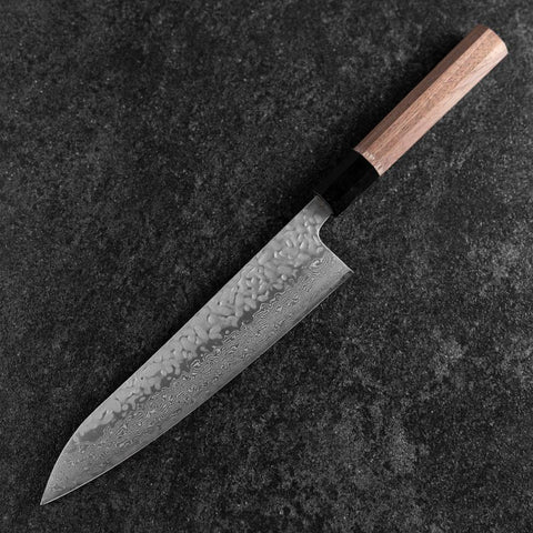 Gyuto AUS-10 Tsuchime Damasco Mango de Nogal 210mm