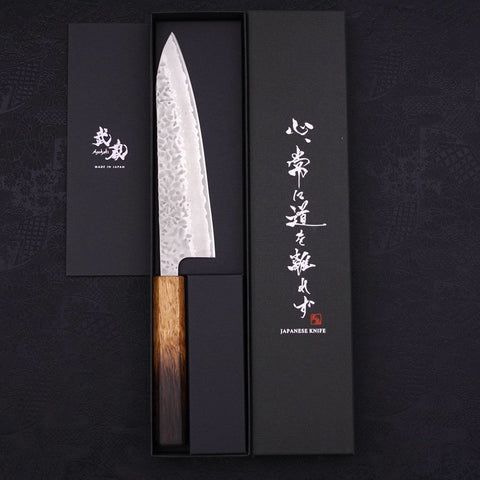 Gyuto AUS-10 Tsuchime Damascus Yaki Urushi Handle 180mm-[Musashi]-[Japanese-Kitchen-Knives]