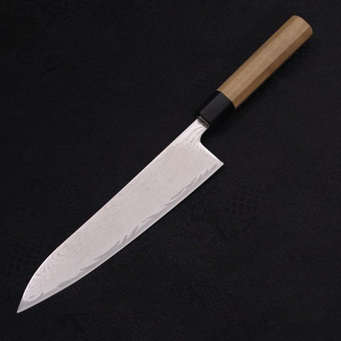 Gyuto AUS-10 Wave Nickel Damascus Buffalo Magnolia Handle 210mm-[Musashi]-[Japanese-Kitchen-Knives]