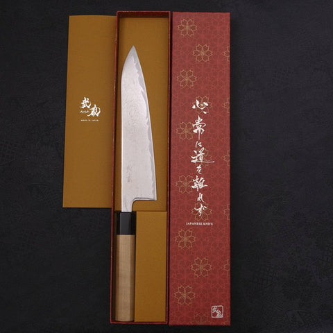 Gyuto AUS-10 Wave Nickel Damascus Buffalo Magnolia Handle 210mm-[Musashi]-[Japanese-Kitchen-Knives]