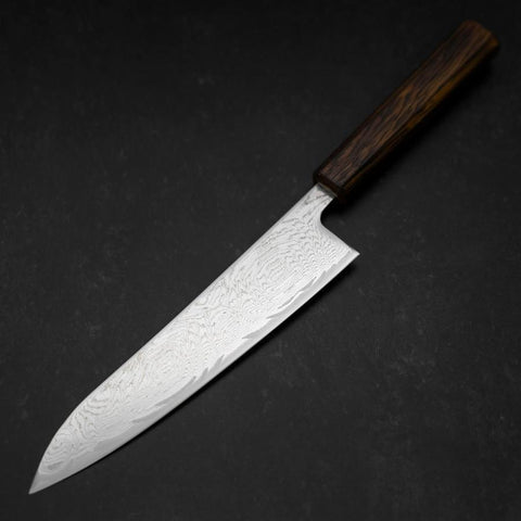 Gyuto AUS-10 Wave Nickel Damascus Sumi Urushi Handle 210mm (8.3”)-[Musashi]-[Japanese-Kitchen-Knives]