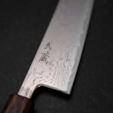 Gyuto AUS-10 Wave Nickel Damascus Sumi Urushi Handle 210mm (8.3”)-[Musashi]-[Japanese-Kitchen-Knives]