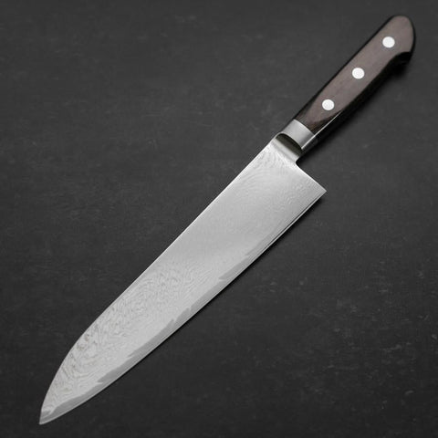 Gyuto AUS-10 Wave Nickel Damascus Western Brown Handle 210mm-[Musashi]-[Japanese-Kitchen-Knives]