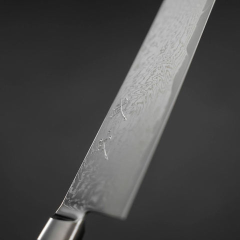 Gyuto AUS-10 Wave Nickel Damascus Western Brown Handle 210mm-[Musashi]-[Japanese-Kitchen-Knives]