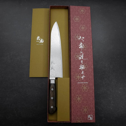 Gyuto AUS-10 Wave Nickel Damascus Western Brown Handle 210mm-[Musashi]-[Japanese-Kitchen-Knives]