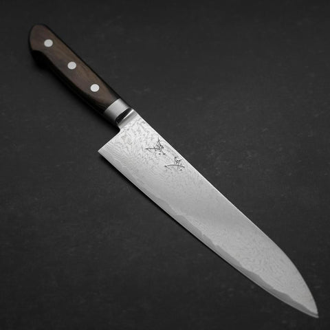 Gyuto AUS-10 Wave Nickel Damascus Western Brown Handle 210mm-[Musashi]-[Japanese-Kitchen-Knives]