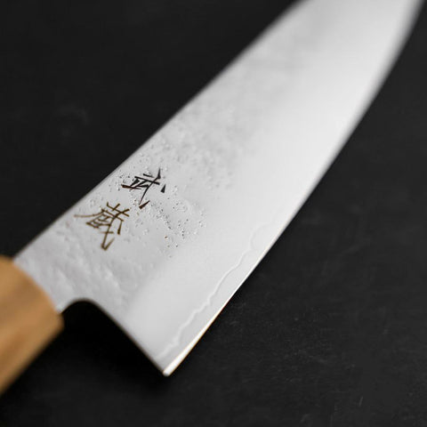Gyuto AUS-8 Nashiji Olive Handle 195mm-[Musashi]-[Japanese-Kitchen-Knives]