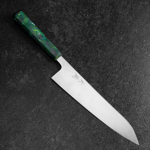 Gyuto AUS-8 Polished Ocean Green Handle 210mm (8.3”)-[Musashi]-[Japanese-Kitchen-Knives]