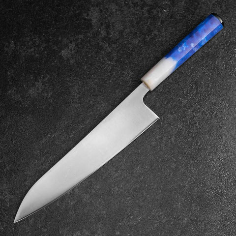 Gyuto AUS-8 Polished Ocean White Blue Handle 210mm (8.3”)-[Musashi]-[Japanese-Kitchen-Knives]
