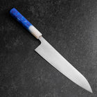 Gyuto AUS-8 Polished Ocean White Blue Handle 210mm (8.3”)-[Musashi]-[Japanese-Kitchen-Knives]