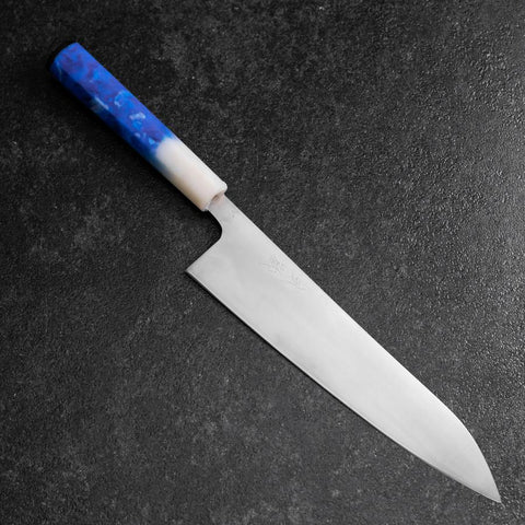 Gyuto AUS-8 Polished Ocean White Blue Handle 210mm (8.3”)-[Musashi]-[Japanese-Kitchen-Knives]