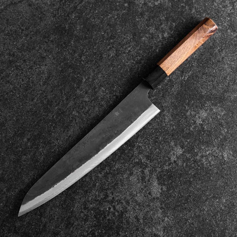 Gyuto Blue Steel #1 Kurouchi Walnut Handle 240mm-[Musashi]-[Japanese-Kitchen-Knives]
