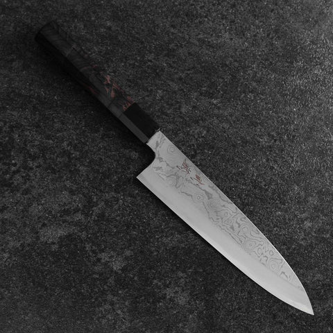 Gyuto Blue Steel #1 Suminagashi Buffalo Ebony Handle 200mm-[Musashi]-[Japanese-Kitchen-Knives]