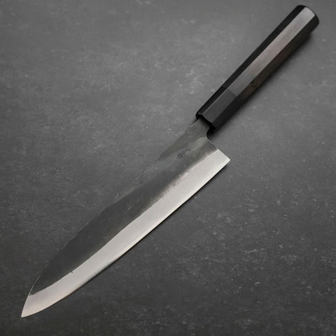Gyuto Blue Steel #2 Chokin Kurouchi Sakura Fuji Buffalo Ebony Handle 210mm (8.3”)-[Musashi]-[Japanese-Kitchen-Knives]
