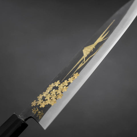 Gyuto Blue Steel #2 Chokin Kurouchi Sakura Fuji Buffalo Ebony Handle 210mm (8.3”)-[Musashi]-[Japanese-Kitchen-Knives]