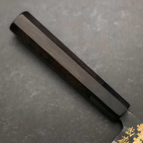 Gyuto Blue Steel #2 Chokin Kurouchi Sakura Fuji Buffalo Ebony Handle 210mm (8.3”)-[Musashi]-[Japanese-Kitchen-Knives]