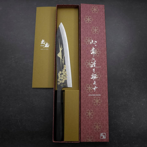 Gyuto Blue Steel #2 Chokin Kurouchi Sakura Fuji Buffalo Ebony Handle 210mm (8.3”)-[Musashi]-[Japanese-Kitchen-Knives]