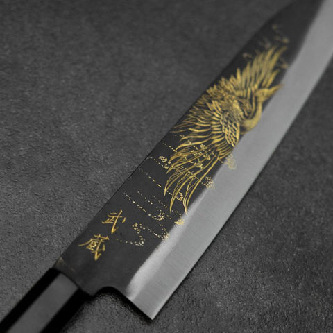 Gyuto Blue Steel #2 Kurouchi Chokin Crane Buffalo Ebony Handle 210mm-[Musashi]-[Japanese-Kitchen-Knives]