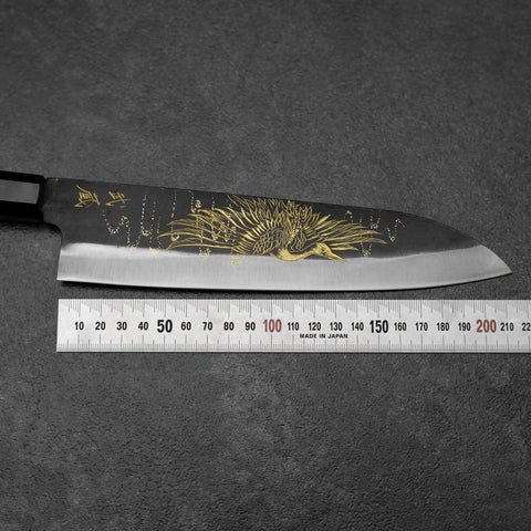 Gyuto Blue Steel #2 Kurouchi Chokin Crane Buffalo Ebony Handle 210mm-[Musashi]-[Japanese-Kitchen-Knives]
