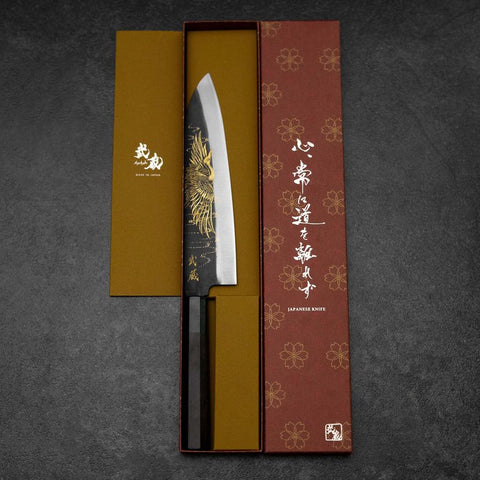 Gyuto Blue Steel #2 Kurouchi Chokin Crane Buffalo Ebony Handle 210mm-[Musashi]-[Japanese-Kitchen-Knives]
