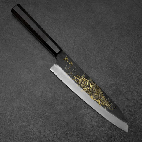 Gyuto Blue Steel #2 Kurouchi Chokin Crane Buffalo Ebony Handle 210mm-[Musashi]-[Japanese-Kitchen-Knives]
