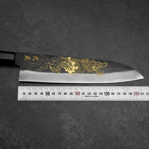 Gyuto Blue Steel #2 Kurouchi Chokin Dragon Buffalo Ebony Handle 210mm (8.3”)-[Musashi]-[Japanese-Kitchen-Knives]