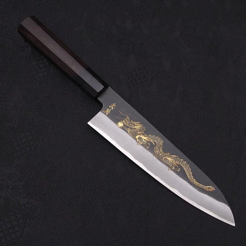Gyuto Blue Steel #2 Kurouchi Chokin Dragon Buffalo Ebony Handle 210mm (8.3”)-[Musashi]-[Japanese-Kitchen-Knives]