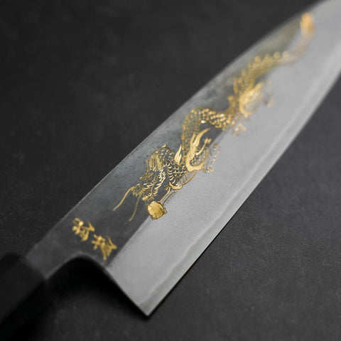 Gyuto Acero Azul #2 Kurouchi Chokin Dragón Mango de Ébano Búfalo 210mm