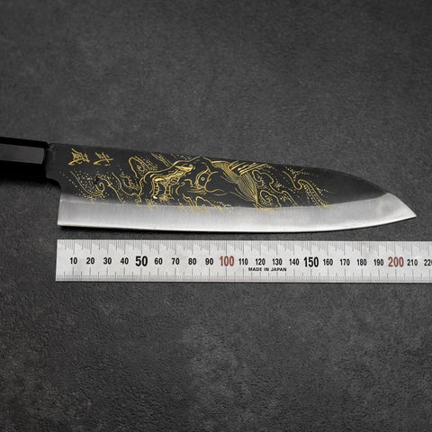 Gyuto Blue Steel #2 Kurouchi Chokin Hannya Buffalo Ebony Handle 210mm-[Musashi]-[Japanese-Kitchen-Knives]