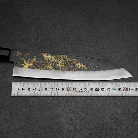 Gyuto Blue Steel #2 Kurouchi Chokin Koi Buffalo Ebony Handle 210mm-[Musashi]-[Japanese-Kitchen-Knives]